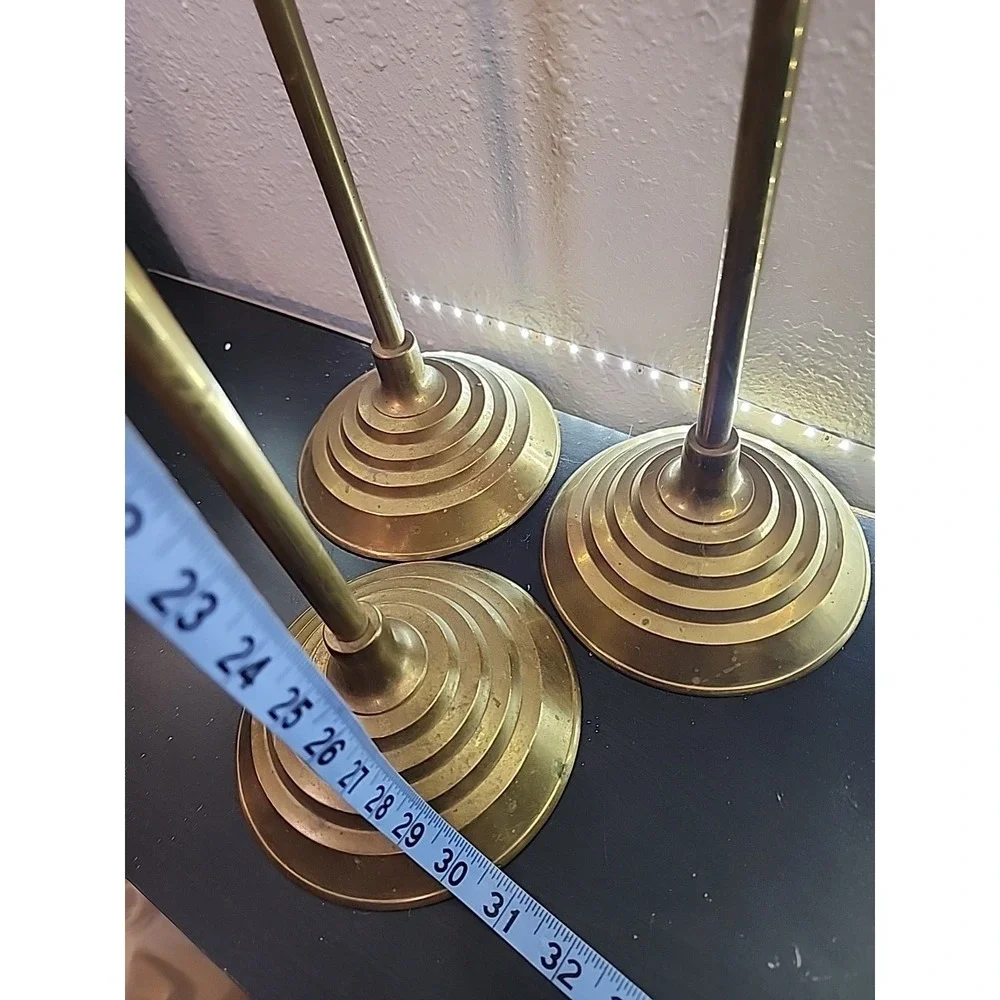 Vintage‎ 3 Tall Vintage Soild Brass Candlesticks Beautiful Patina 38